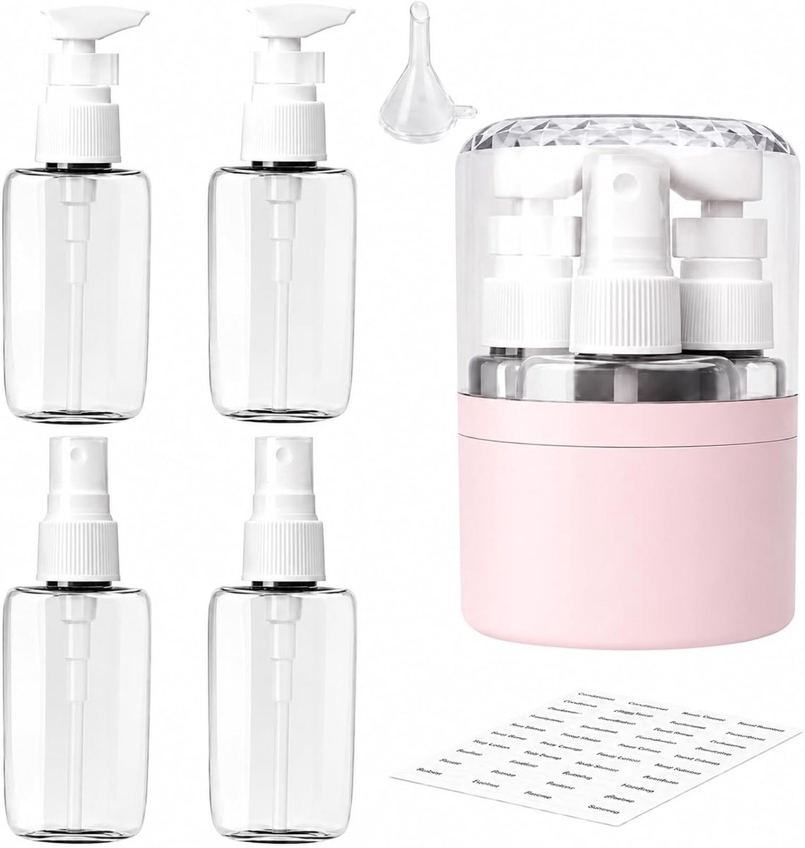 4-in-1 reisflessen om te vullen, draagbare reisdispenserfles voor shampoo, lotion, spoelcrème, 50 ml pompdispenser met - ShopVlot