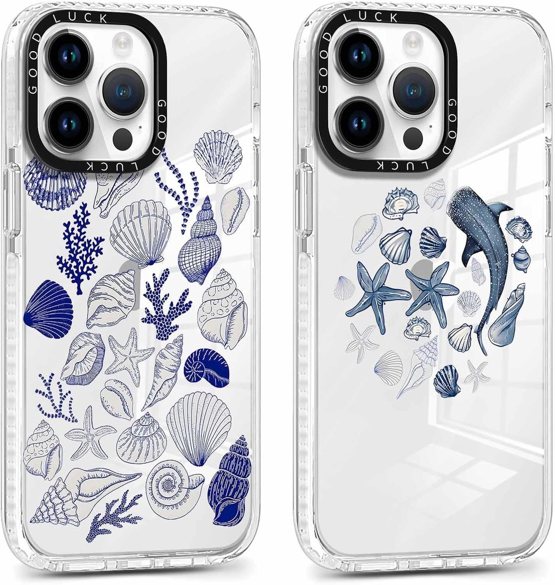 2 stuks beschermhoes voor iPhone 14 Pro Max, beschermhoes met schattig zomermotief, zeediermotief, transparant, zacht - ShopVlot