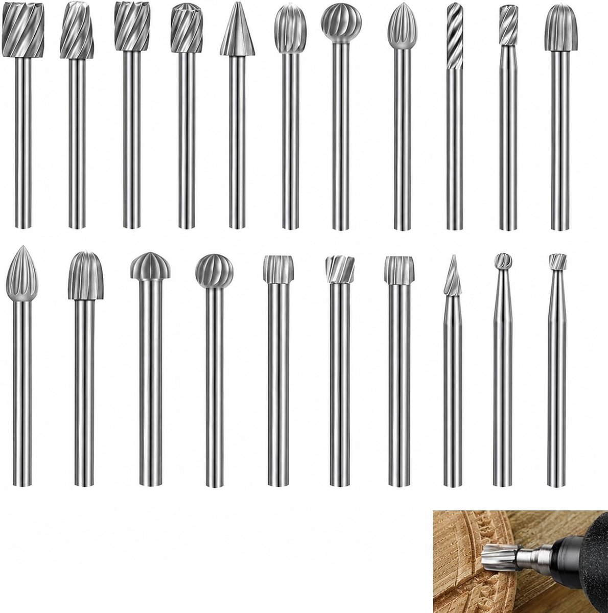 20 stuks hardmetalen frezen, schacht 3 mm, HSS-draaifrees, bits, draaigereedschap, voor graveren, hout, metaal - ShopVlot
