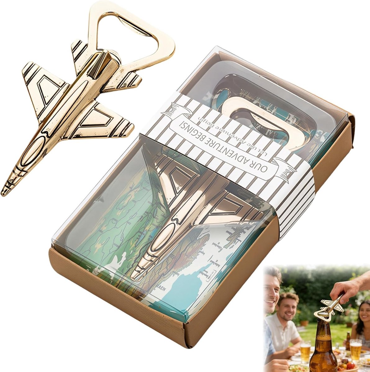 Flesopener in de vorm van een vliegtuig van metaal, retro - blikopener sleutelhanger voor piloten - ShopVlot