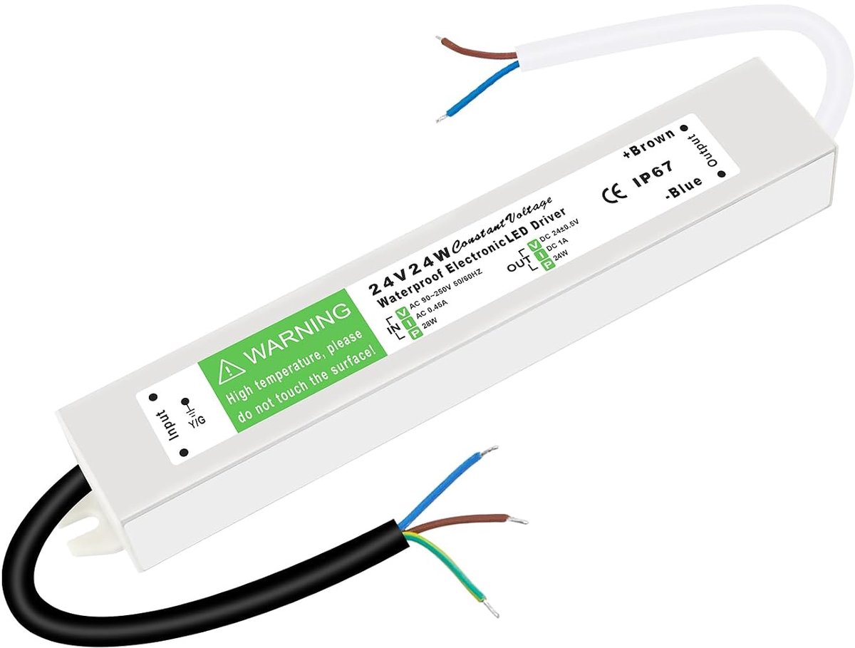 LED Transformer 24 V 24 W LED Transformer 230 V to 24 V 1 A LED Driver Power Supply Ultra Thin IP67 Waterproof - ShopVlot