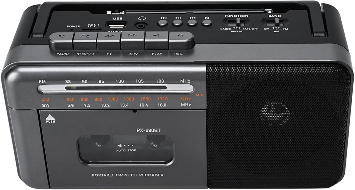 Lychee Portable Tape Recorder, Vintage Cassette Recorder with AM/FM/SW Radio, Built-in Speaker, AC/DC/3.5mm Headphone - ShopVlot