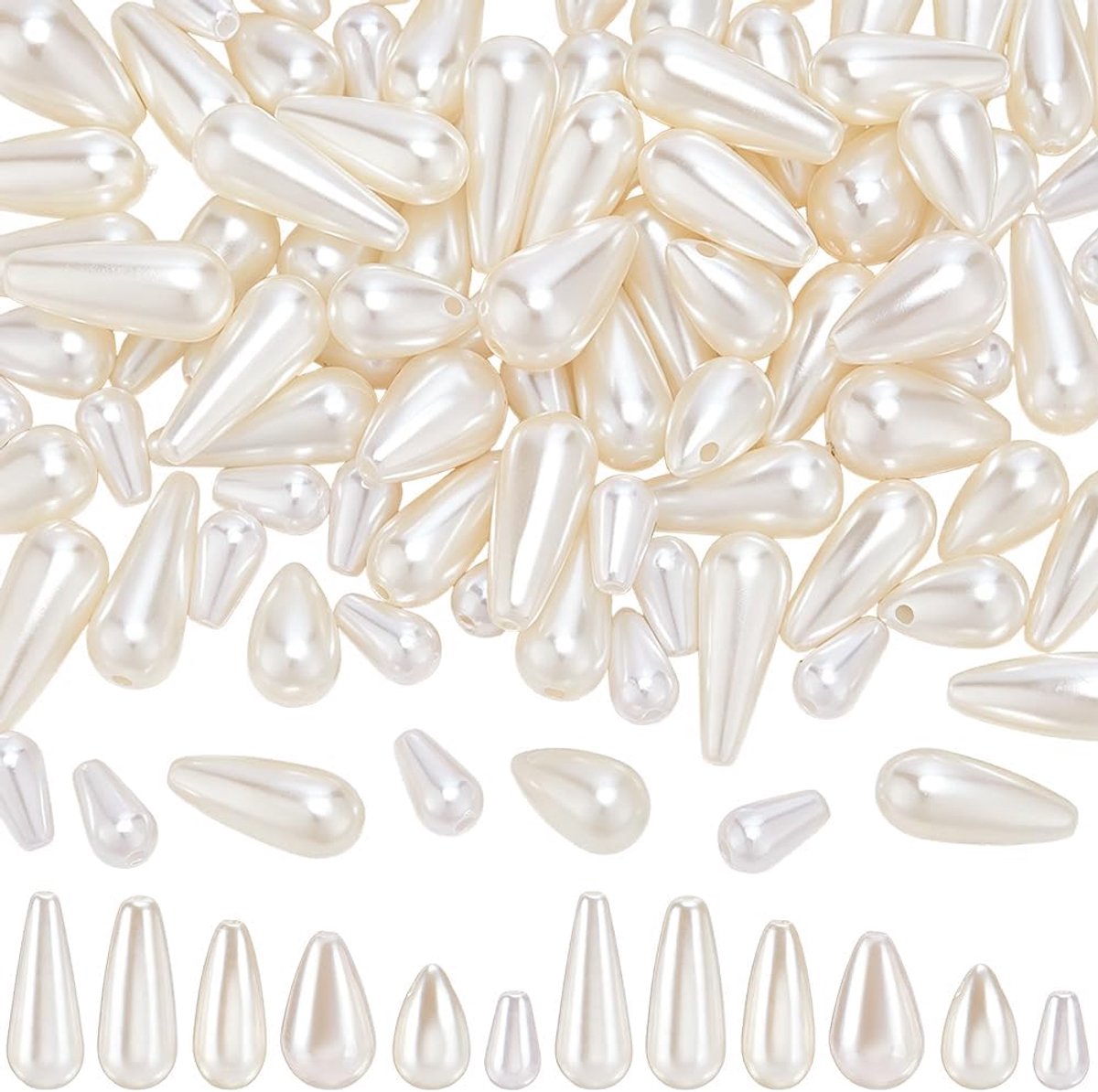1 Schachtel Mit 120 Stück Weißen Acrylperlen In Tropfenform (6 verschiedene Designs) ABS Imitationsperlen Sommer - ShopVlot