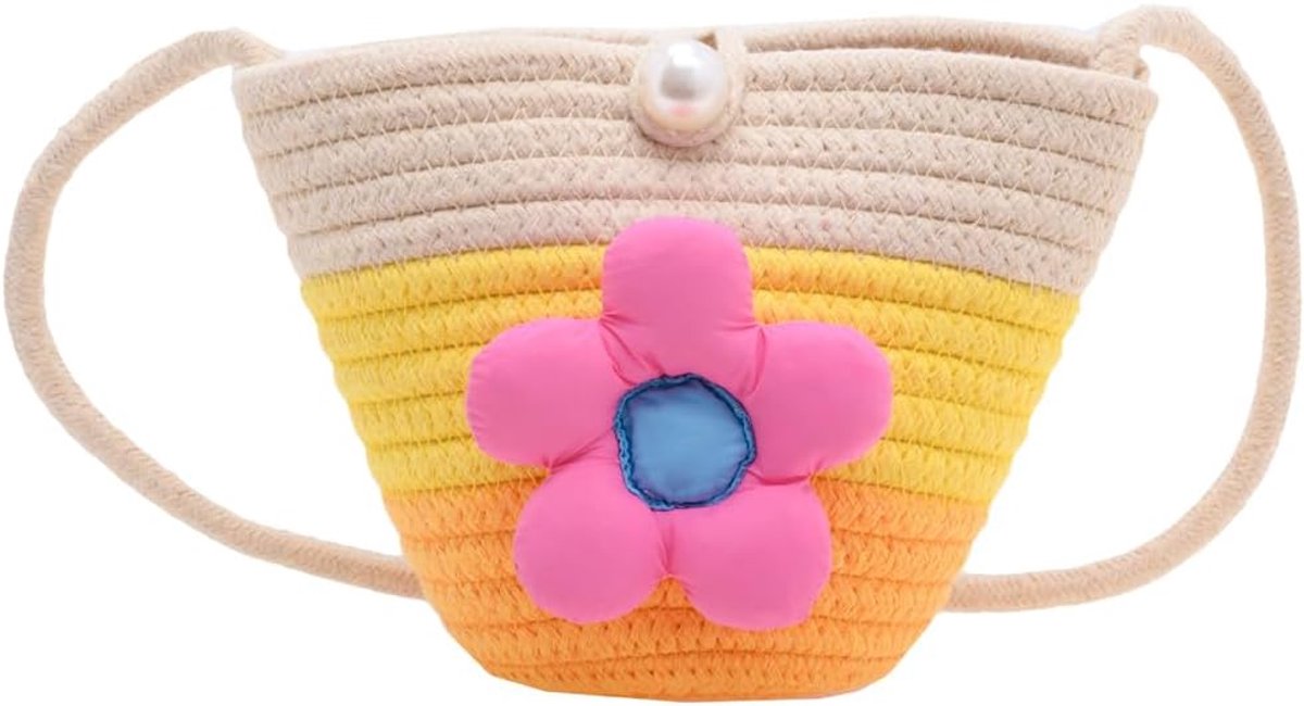 YGCHEN Meisjestas, bloemen, strotas, geweven strandhandtas met parelsluiting, schoudertas, bloemenstijl, strandtas - ShopVlot