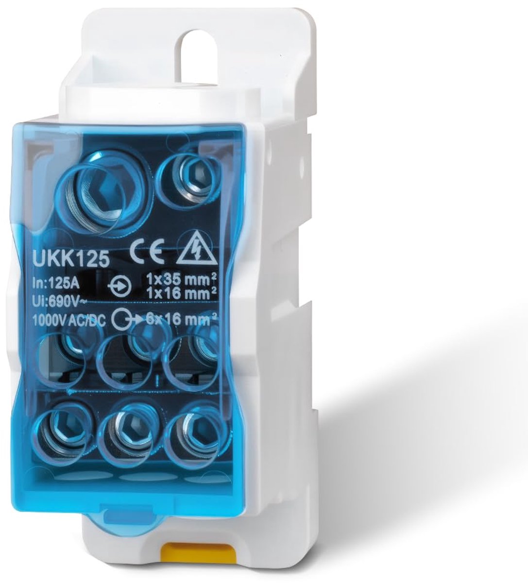 1Pcs Terminal Block Distribution Box 125A 1 in 6 Out, Din Rail Terminal Block Distribution Box Blue Housing - ShopVlot