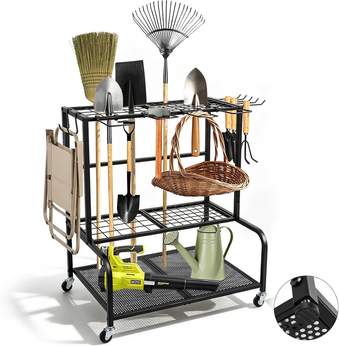 Opbergstandaard voor tuingereedschap, 61 x 41 x 66 cm, tuingereedschapsstandaard voor 78 gereedschappen met lange - ShopVlot
