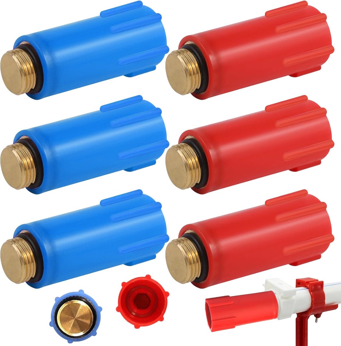1/2 inch waterleidingsstop, 6 stuks messing schroefdraadstoppen, rode en blauwe waterpijp-blindstoppen met - ShopVlot