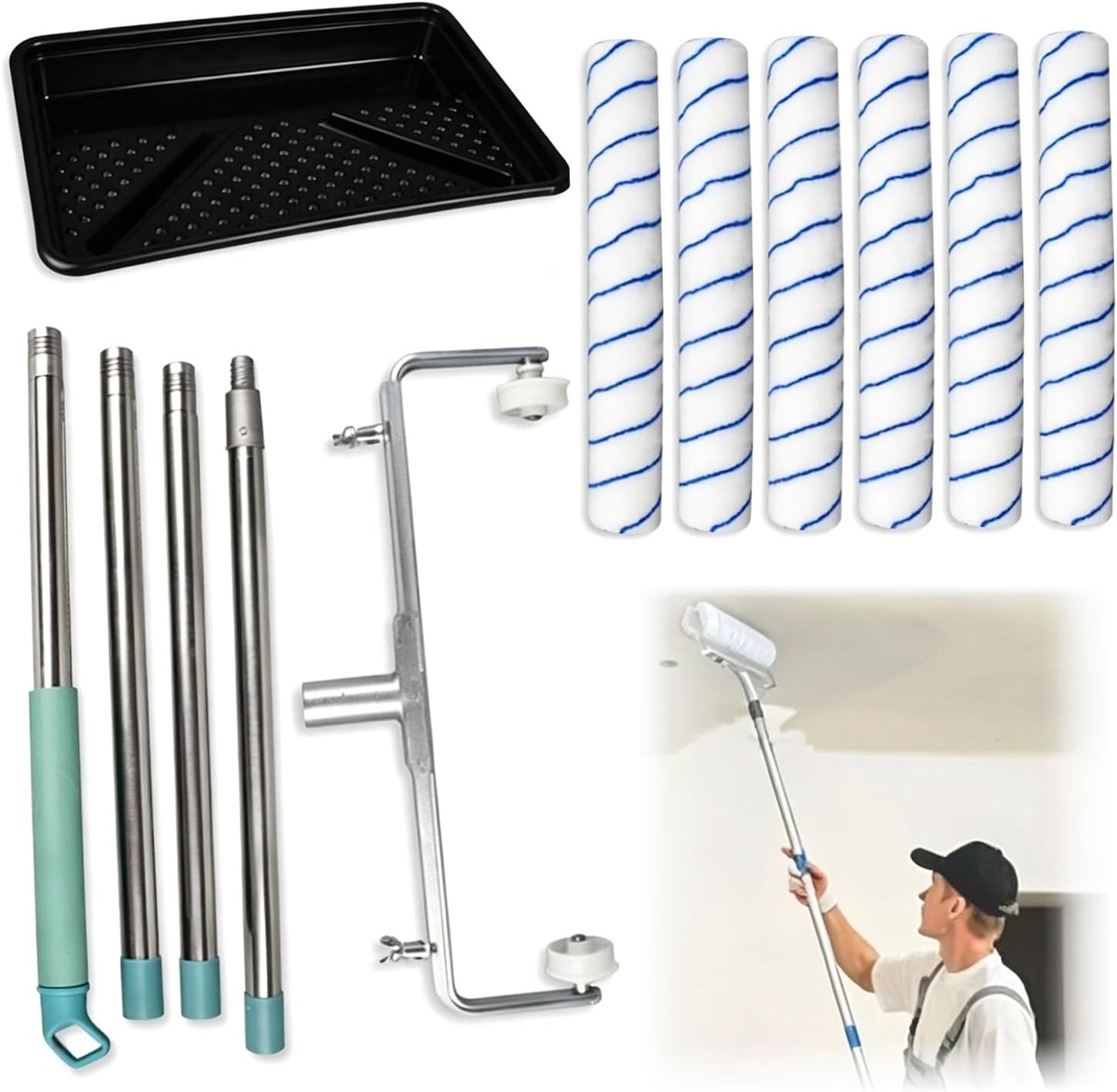 Verfroller set 45 cm - 6 extra dikke verfrollen - verstelbaar tot 60 cm - voor muren en plafonds - ShopVlot