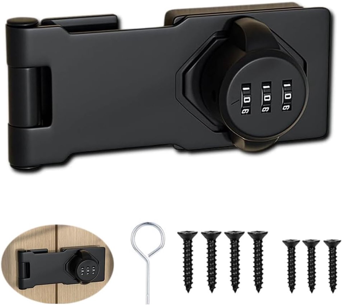 Hangslot met combinatieslot - 3-cijferige code - Zwart - Beveiliging voor kast en deur - ShopVlot