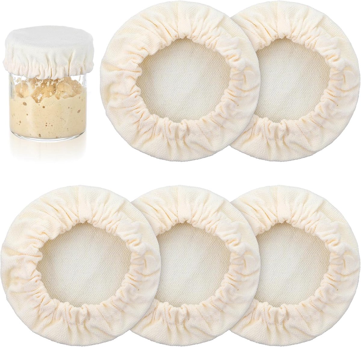 Zuurdesem starter glazen deksels - 5 stuks - elastische stof - ideaal voor fermentatieproces - ShopVlot