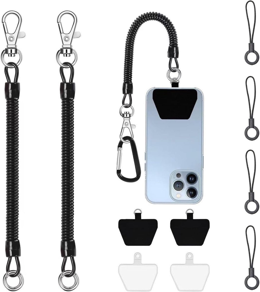 Mobiel toont met spiraalkoord - 11-delige veiligheidsset - uitrekbare kabel - anti-diefstal voor smartphone - ShopVlot