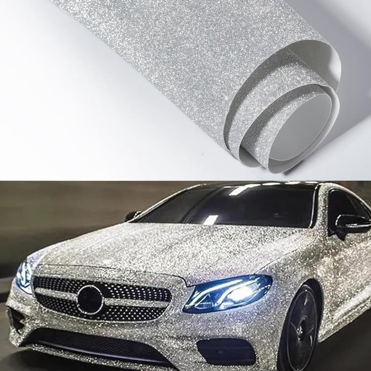 Auto folies zilver 30 x 200 cm - glitter folie - zelfklevend - voor binnen en buiten gebruik - ShopVlot