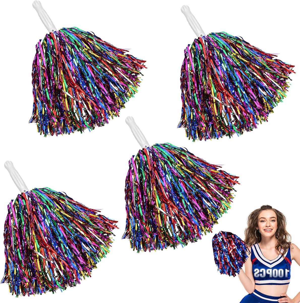 Cheerleader pompoms met handvatten - vier kleurrijke pompoms - lichtgewicht en duurzaam - ideaal voor trainingen - ShopVlot