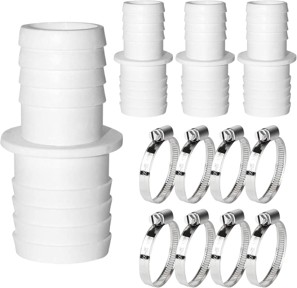 Pool adapter 32 tot 38mm - PVC - met roestvrijstalen slangklemmen - voor lekvrije verbindingen - ShopVlot