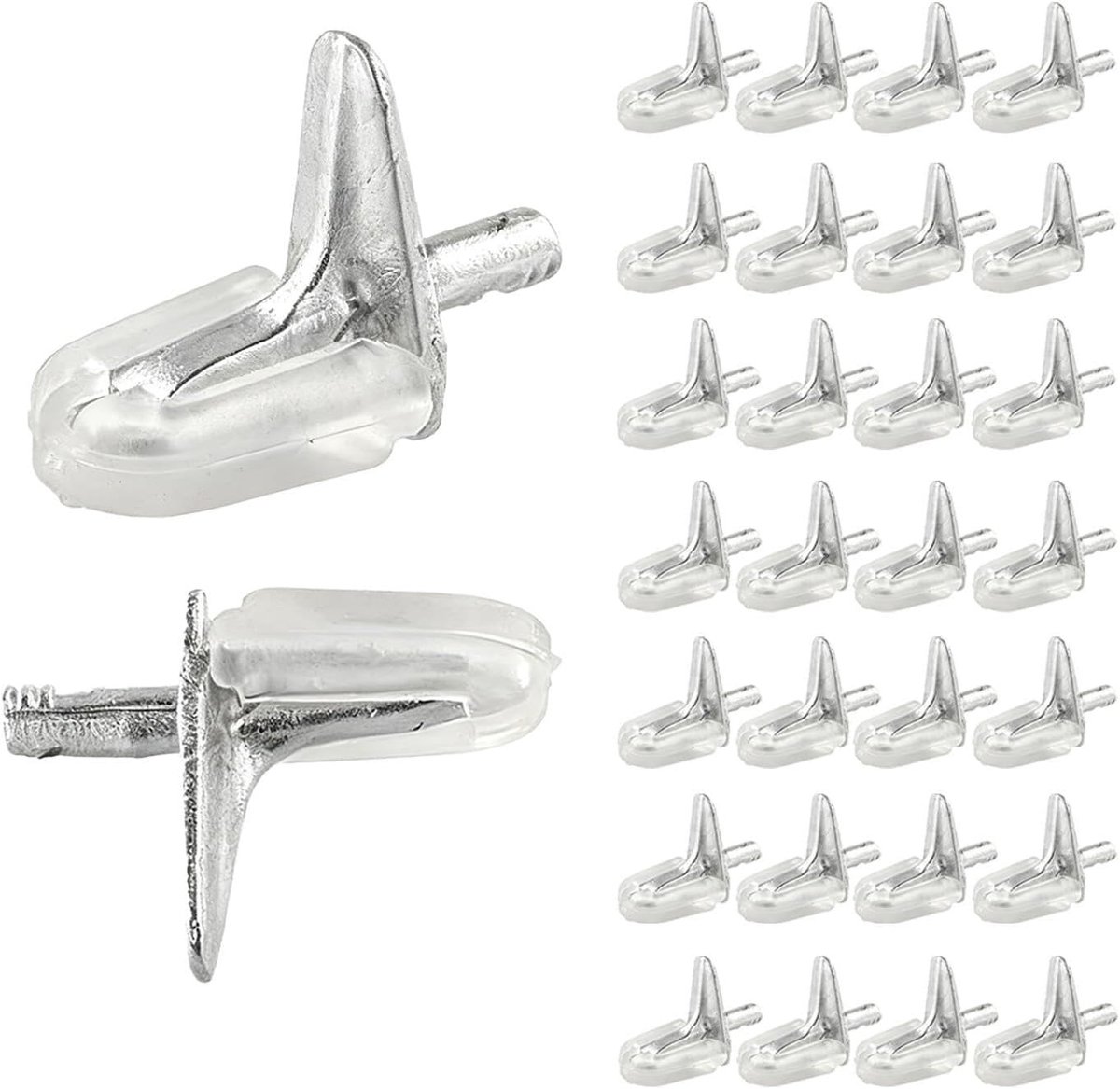 Set van 30 Plastic Planksteunen met Stalen Pen, 3mm Glazen Planksteunen voor Kasten, Boekenkasten en Meubels, Onzichtbare L-vormige Plankhouders