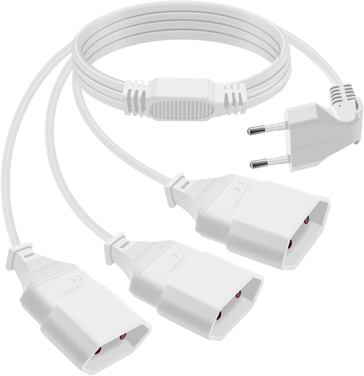 Euro Plug 3 naar 1 Verlengsnoer - 90° Verdeler - 1.5m Kabel - Ideaal voor Huishoudelijke Apparaten - ShopVlot