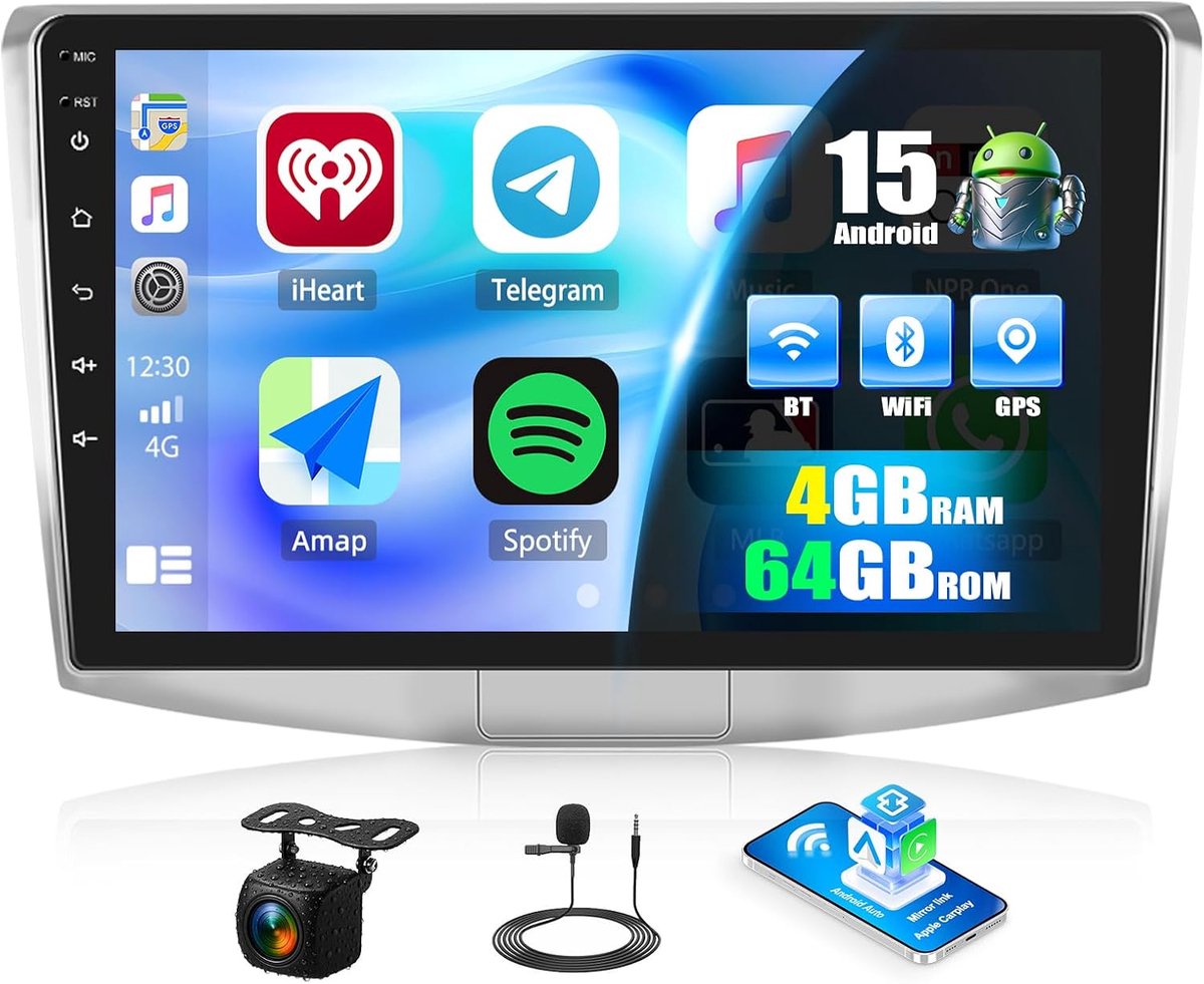 Autorradio 10 Inch - Android 15 - 4G RAM 64G ROM - GPS Navigatie & Draadloze Carplay - ShopVlot
