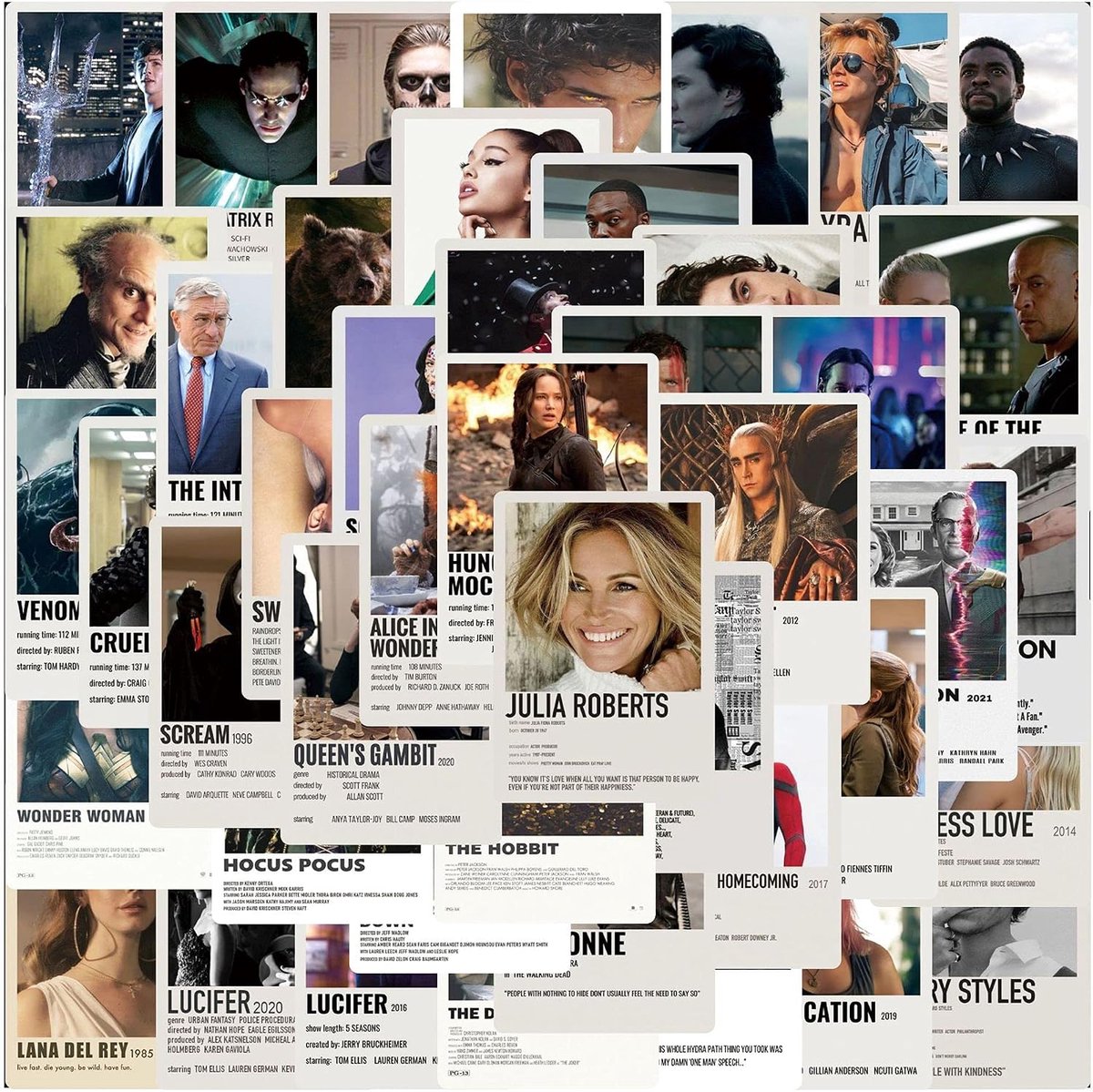 Filmstickers muurcollage set 50 stuks - 4,5 x 6 cm - klassieke filmthema - perfect voor tienerkamer decoratie - ShopVlot