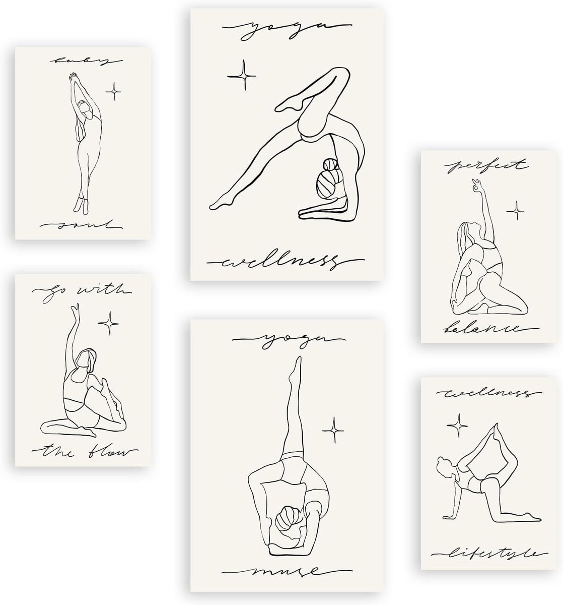 Yoga posters set van 6 - A3 en A4 formaten - decoratieve prints - vernieuw je interieur - ShopVlot