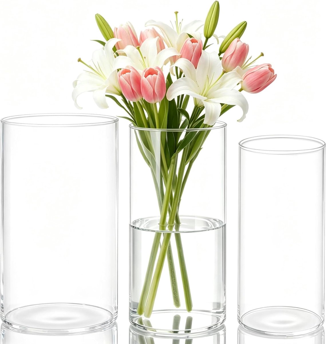 Bloemenvazen set van 3 - Transparante acryl vazen - Schokbestendig - Perfect voor bloemarrangementen - ShopVlot