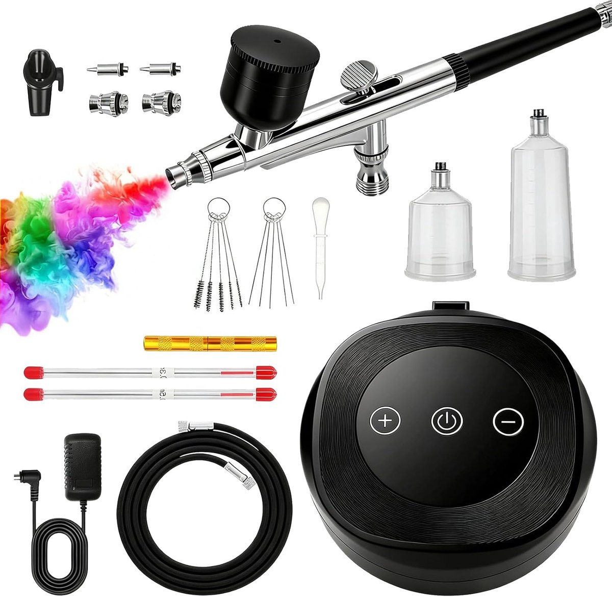Airbrush Set met Compressor - 5 Nozzles en Accessoires - 3-Staps Drukregeling tot 60 PSI - ShopVlot