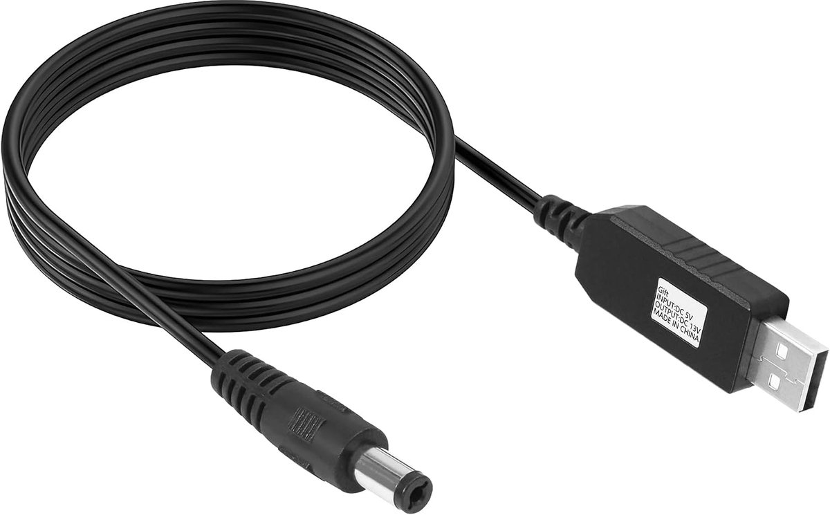 USB Voltage Step Up Converter Kabel 5V naar 12V - 1m met DC Jack 5.5 x 2.1mm - Voor Fan, LED Licht, Router, Speakers - ShopVlot