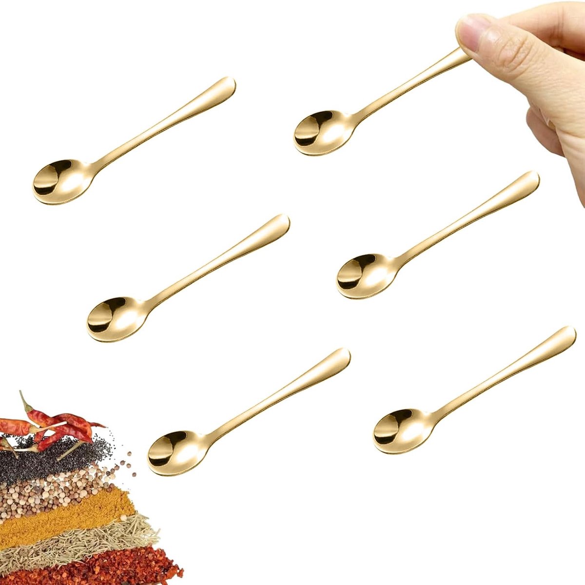 Solidchoice - Set van 6 Mini RVS Specerijlepels, Perfect voor Kruidensets
