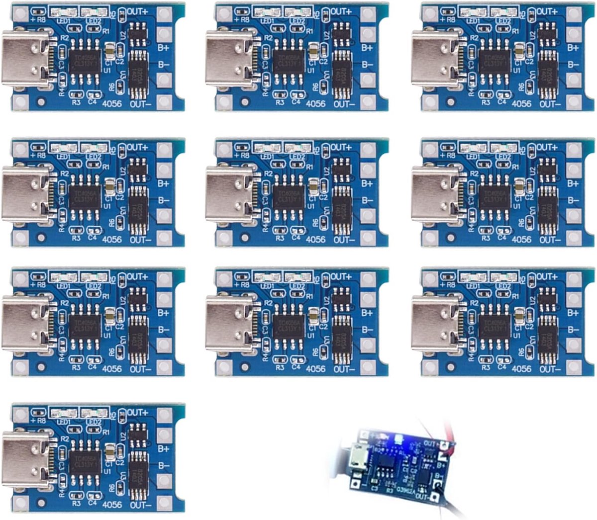 Oplaadmodule TP4056 - 10 stuks - Micro USB - Voor 18650 batterijprojecten - ShopVlot