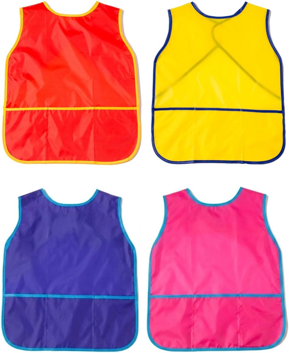 schilderschorten voor kinderen - waterdicht met mouwen - 4 stuks - gemakkelijk te reinigen voor kunst en schilderen - ShopVlot