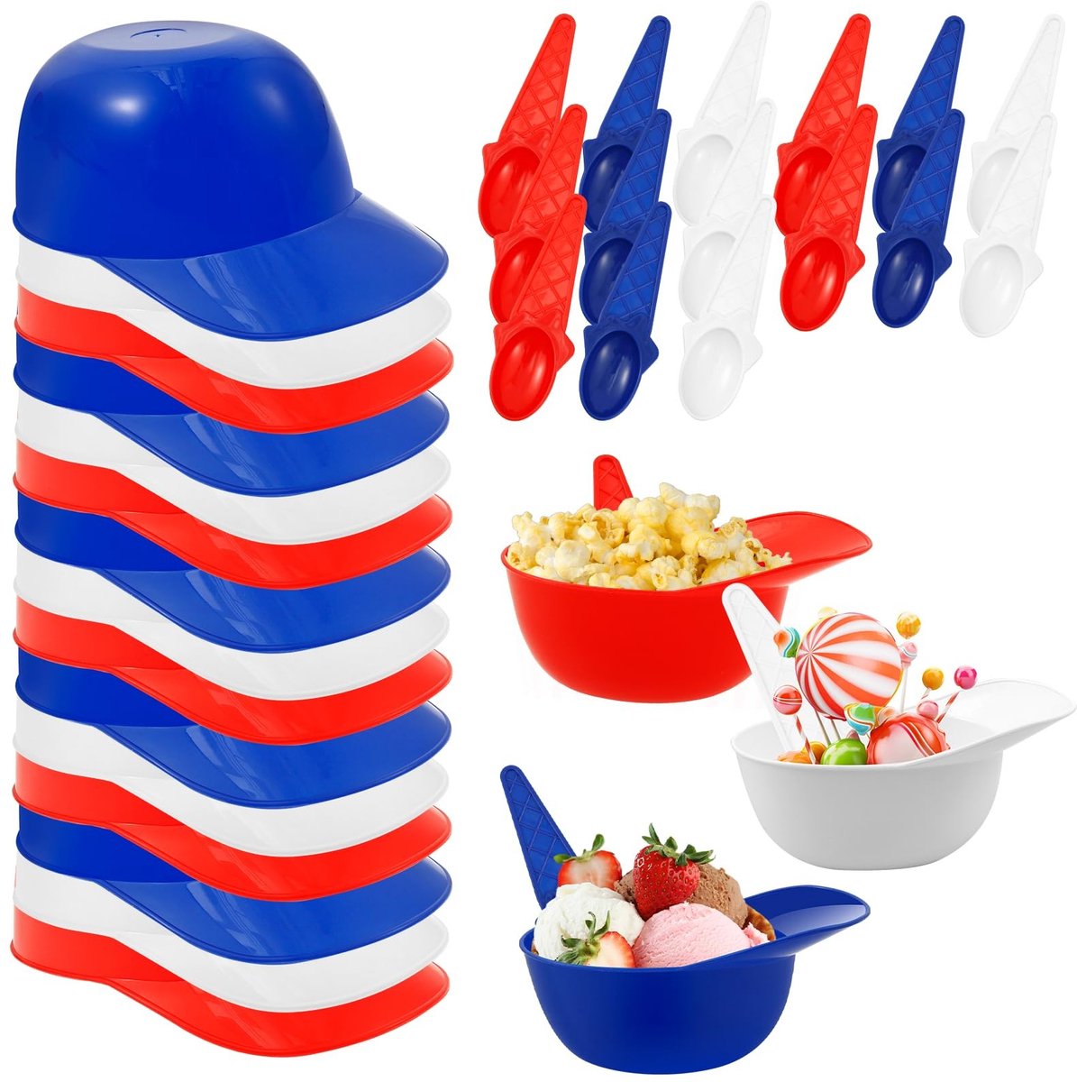 Solidchoice - Set van 18 Plastic IJscremokopjes met Lepels voor Feestjes