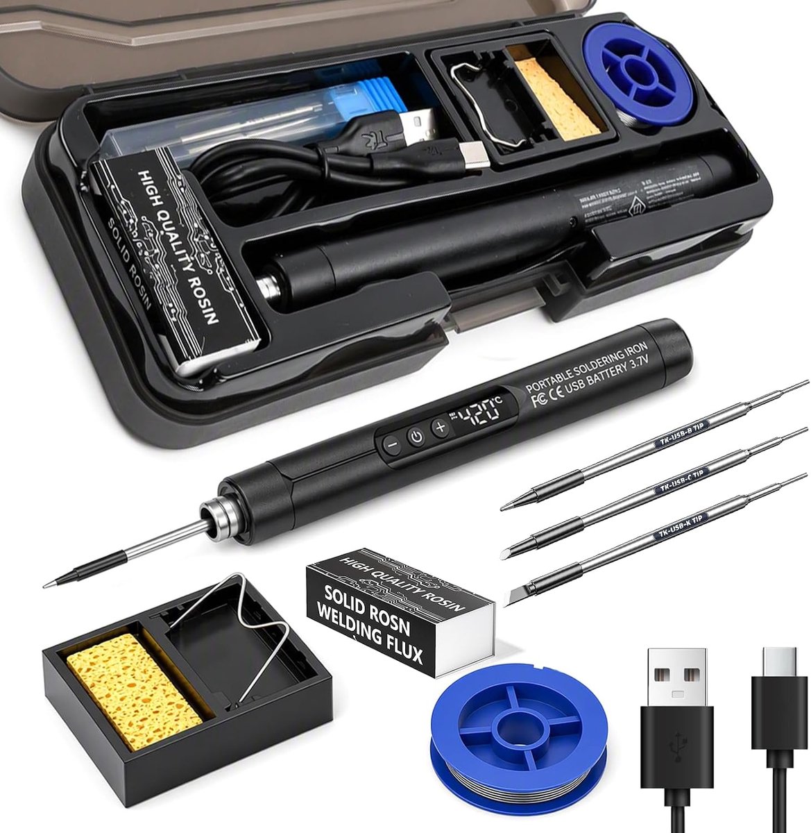 Accu-soldeerbout - zwart - USB-oplaadbaar - instelbare temperatuur 260-420 °C voor printplaten - ShopVlot