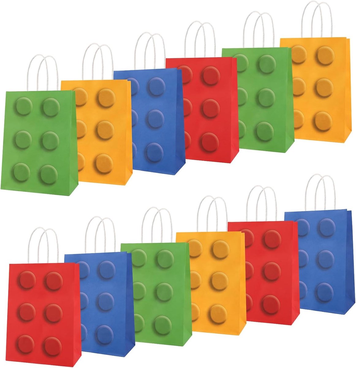 Cadeauzakjes bouwstenen - 12 zakjes - robuust kraftpapier - ideaal voor kinderverjaardagen - ShopVlot