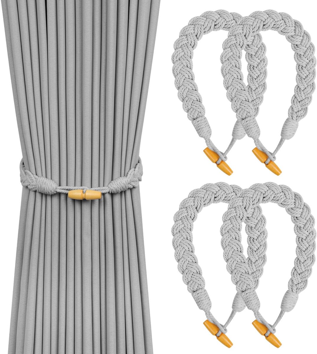 Solidchoice - 4 Stuks Handgeweven Katoenen Gordijntouwen