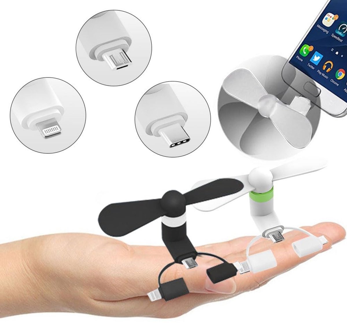 Solidchoice - 3-in-1 USB Mobiele Telefoon Ventilator voor iPhone en Android