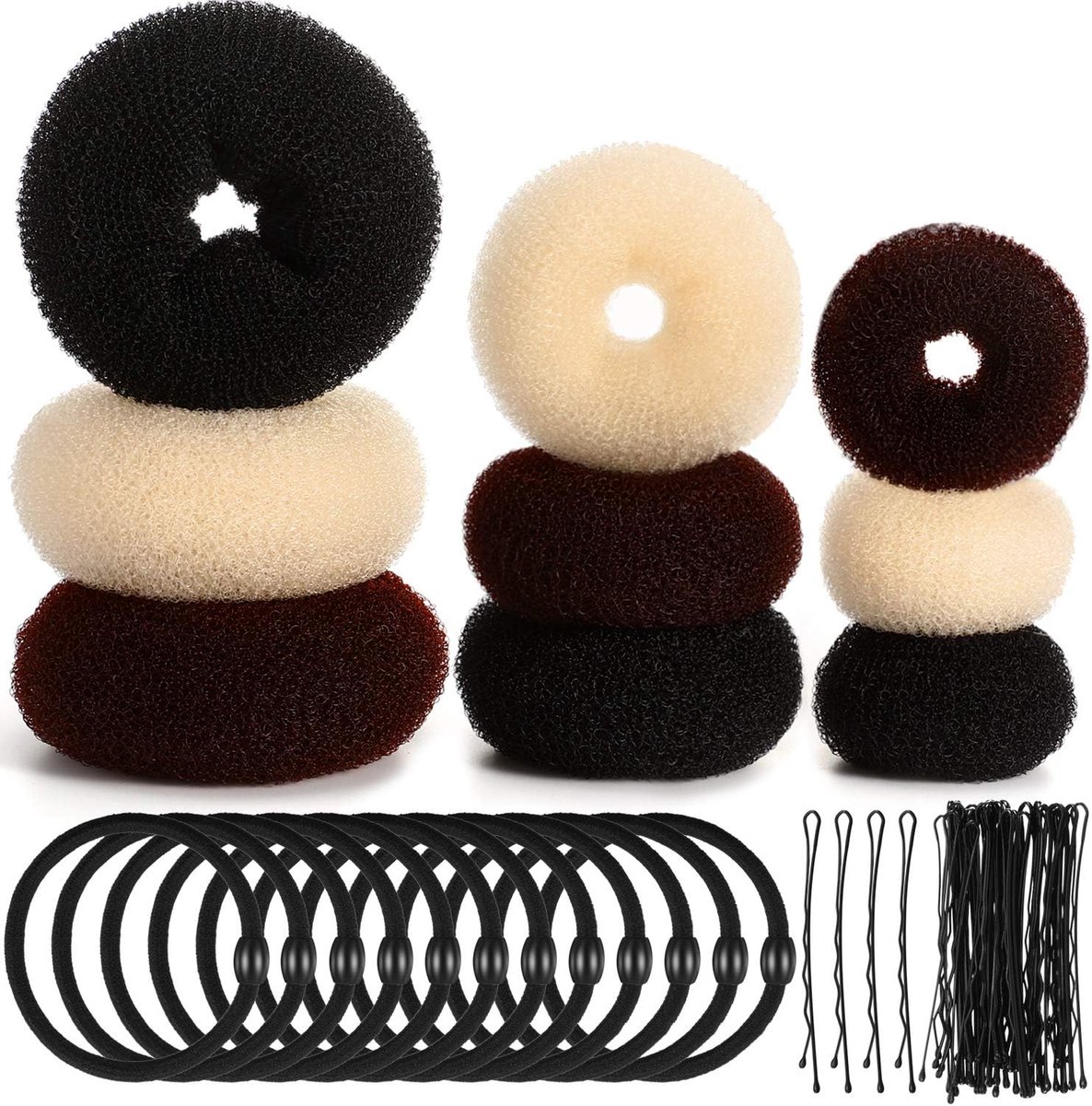 9 Piece Donut Bun Maker Hair Bun Maker Bun Maker Bun Maker Ring Style with 12 Pieces Elastic Hair Bands and 32 Pieces - ShopVlot