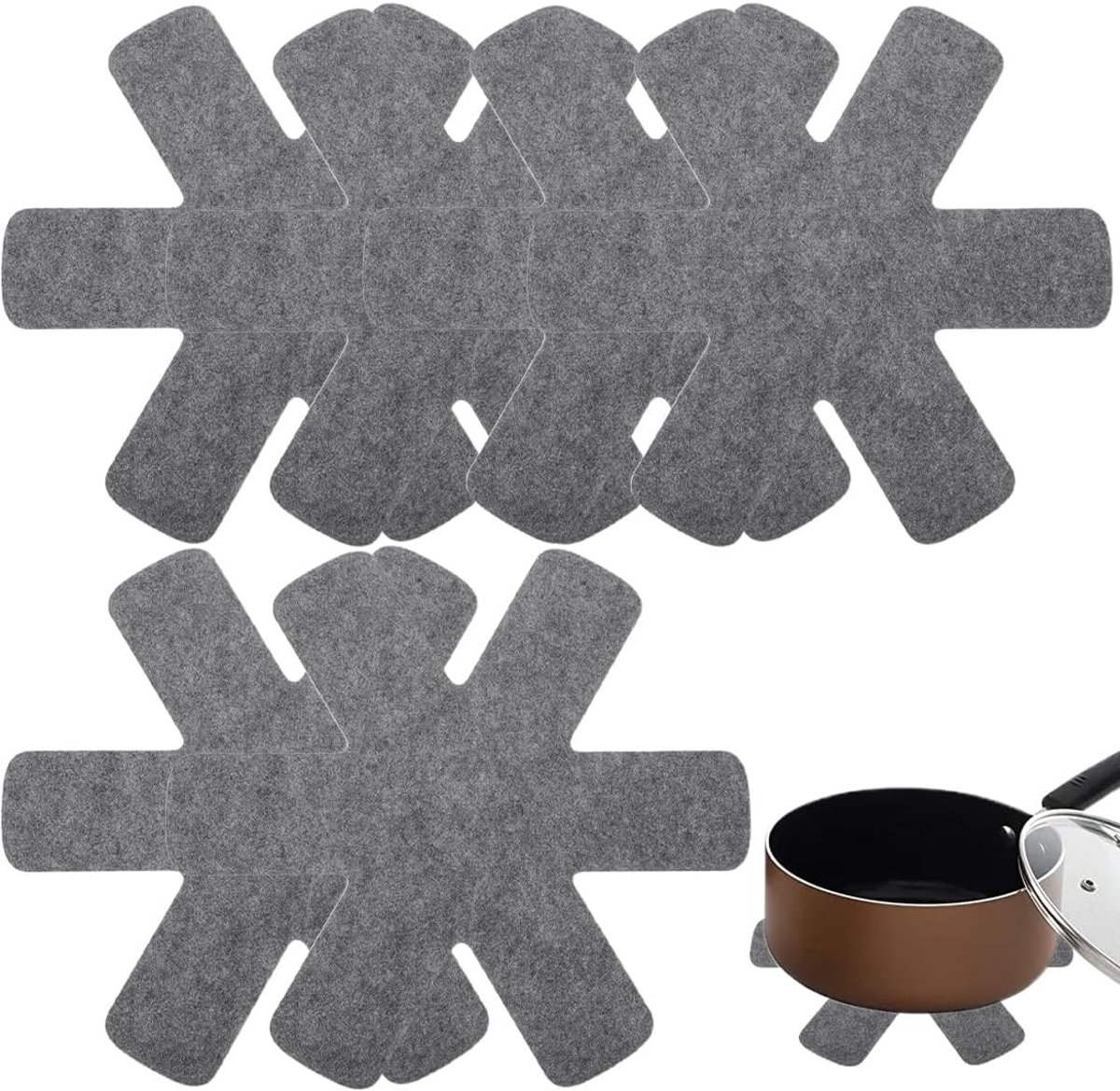 Set van 6 Grijze Vilt Onderzetters, 38 cm, Krassenbestendig, Antislip, Ruimtebesparend voor Pannen en Potten