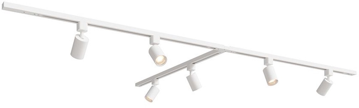 HOFTRONIC railverlichting pakket T-vorm – 3x 1 meter rail – 6x GU10 railspots – dimbaar – aluminium wit – IP20 – modulair – 230V – railverlichting woonkamer keuken