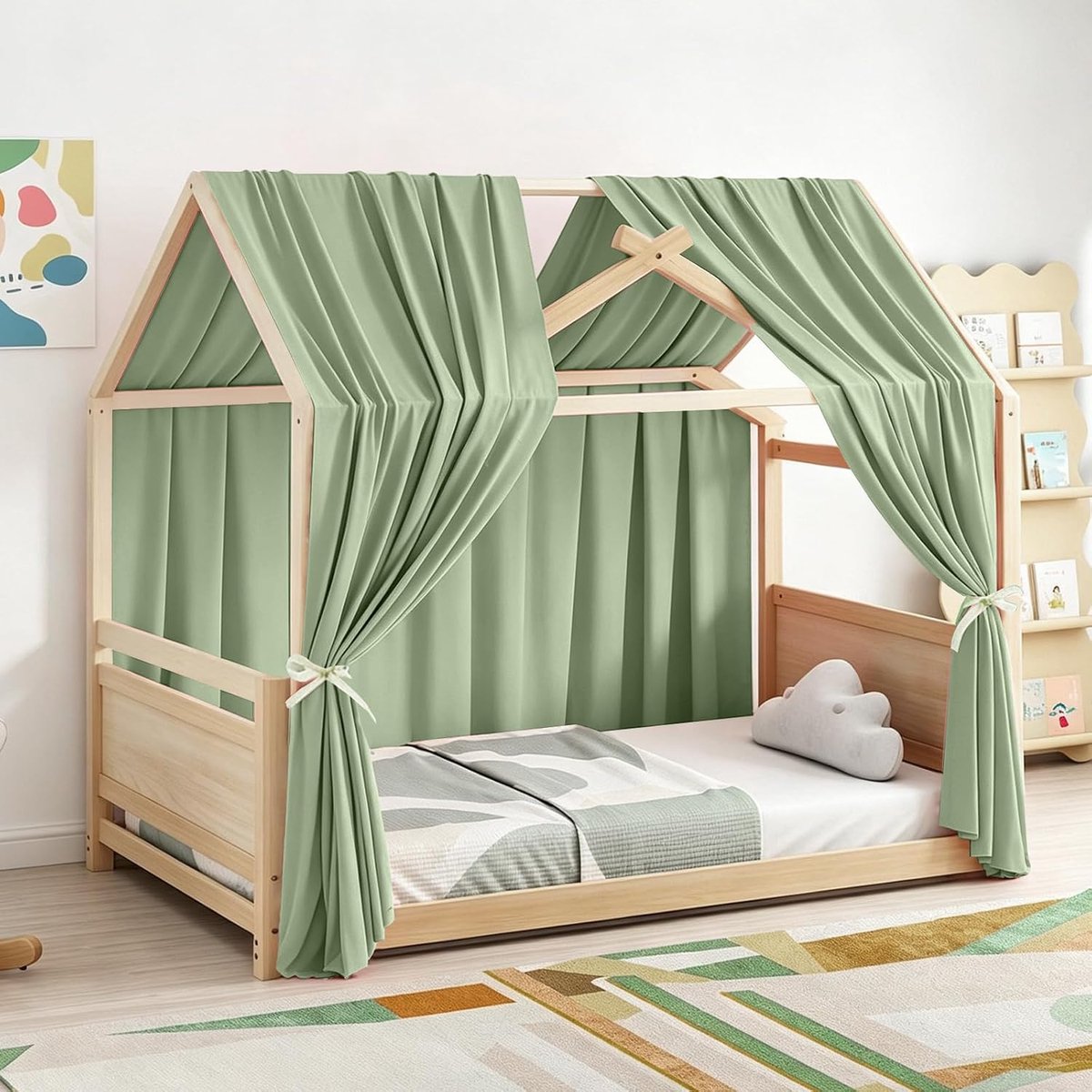 Hemelbeddecoratieset 2 stuks - mousseline stof - lichtgroen - sfeervolle uitstraling voor kinderbedden - ShopVlot