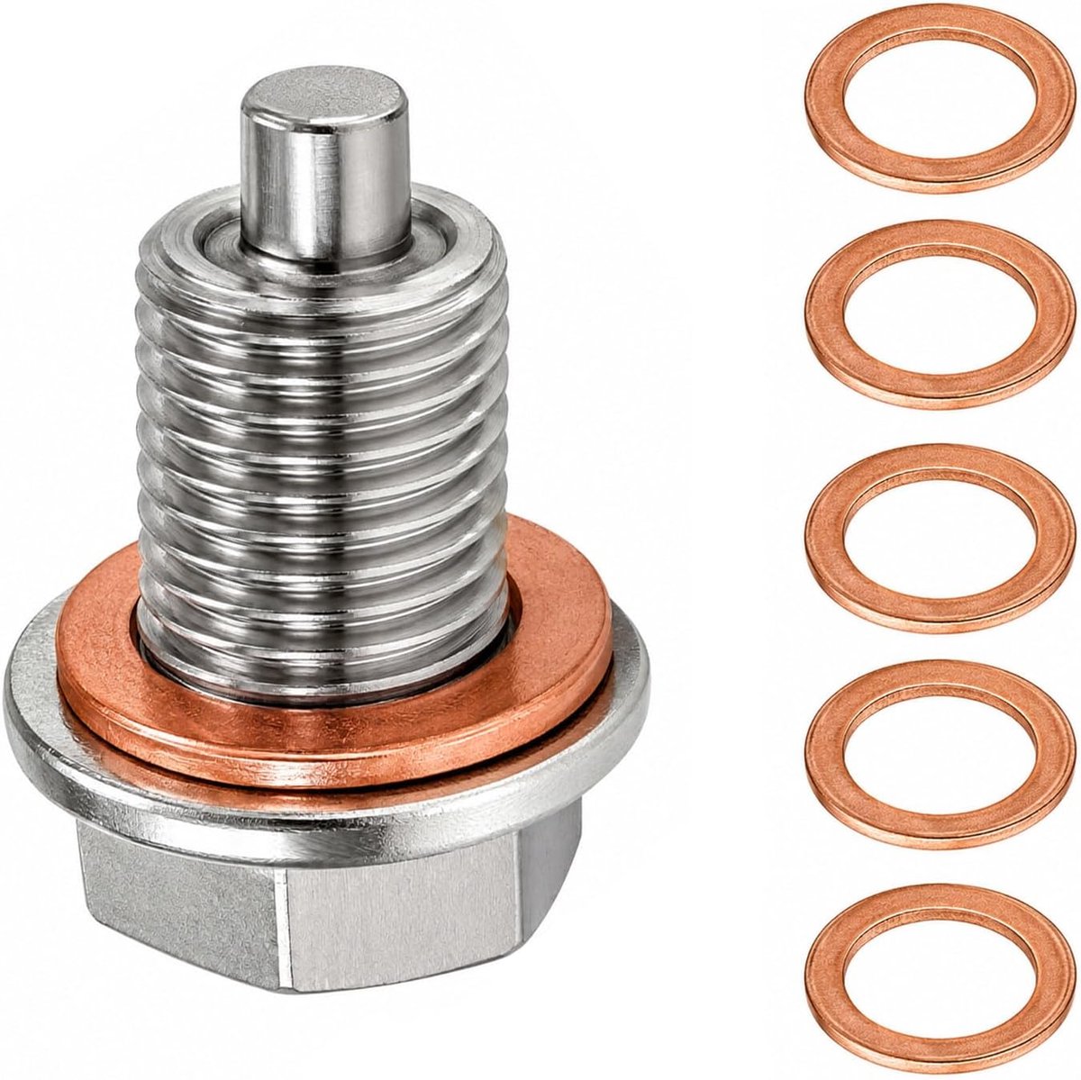 Olieafvoerplug M14 x 1,5 - Roestvrij staal met magneet - 5 koperen afdichtingen voor perfecte afsluiting - ShopVlot