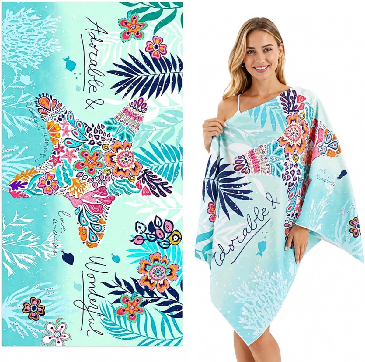 Strandhanddoek 70 x 140 cm - microvezel - zeesterdesign - sneldrogend en zandbestendig - ShopVlot
