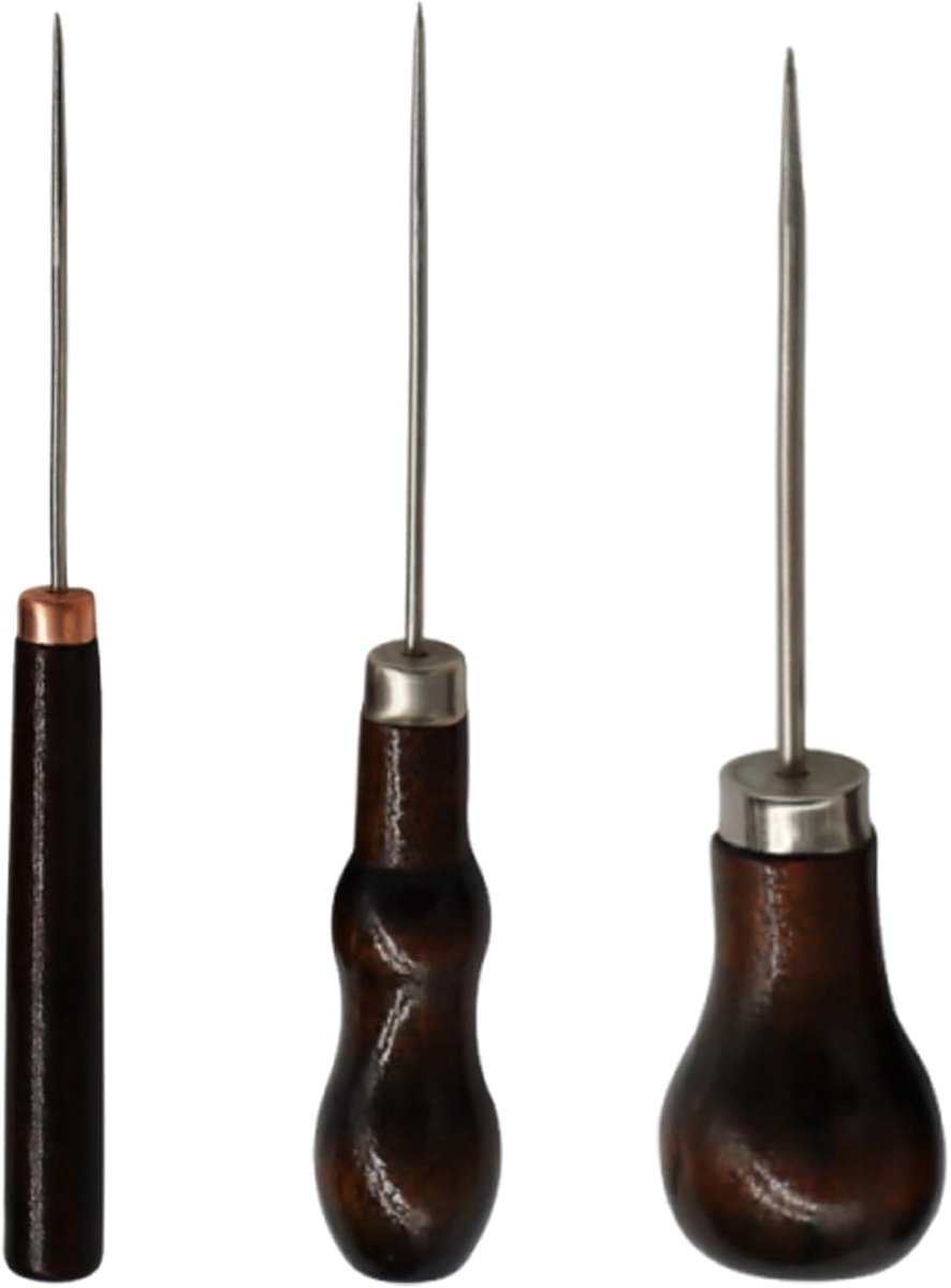Leren gereedschapsset 3-delig - Houten handvat - Sterke voorpluggen - Ideaal voor leerbewerking - ShopVlot
