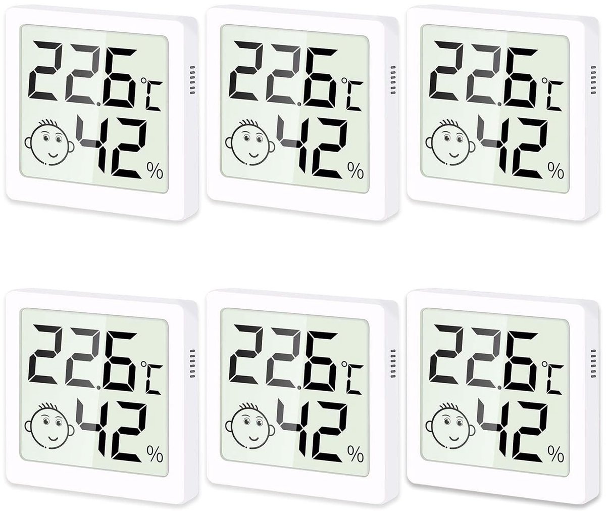 Mini thermometer hygrometer 6 pack - digitale meter - smiley display - perfect voor babykamer, woonkamer, kantoor - ShopVlot