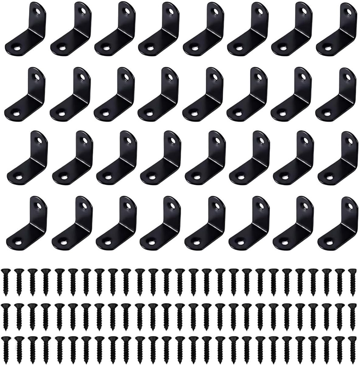 L-vormige hoekverbinders zwart 30 x 30 x 16 mm - RVS metalen hoekbeugels - 32 stuks met 64 schroeven - ShopVlot