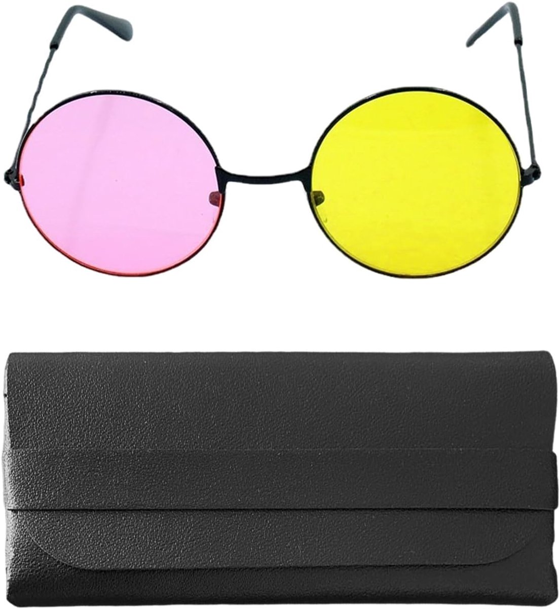 Zonnebril rond - retro stijl - inclusief zwarte opbergdoos - trendy feestaccessoire - ShopVlot