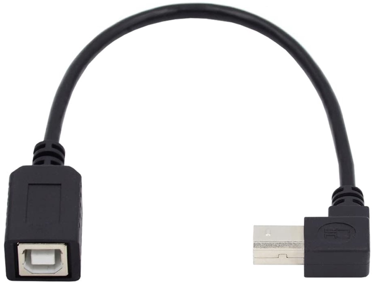 cablecc Type B Male to Female USB 2.0 Extension Cable 90 Degree Up Angle for Printer Scanner Disk 20cm - ShopVlot