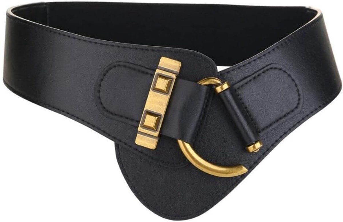 Wide Belt Women Leather Waist Belt Elastic Belt for Dresses Coats Black One Size, Black - ShopVlot