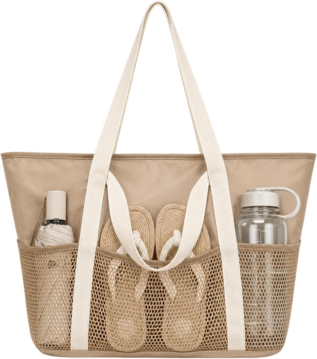 grote strandtas dames - waterdicht materiaal - met netvakken - perfect voor strand en zwembad - ShopVlot