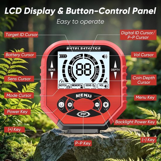 Professionele Metaaldetector met LCD Scherm, Verstelbare Lengte 106cm-121cm, 3 Zoekmodi, Waterdichte Zoekspoel voor Volwassenen en Kinderen — afbeelding 5