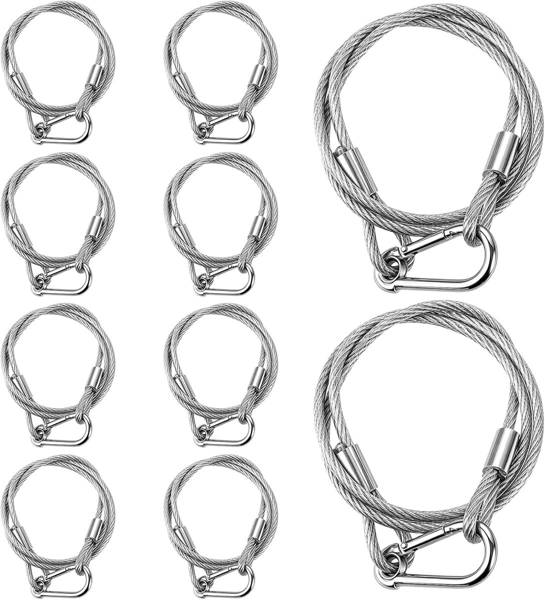 10 stuks veiligheidskabel 80 cm van 304 roestvrij staal met karabijnhaak - ShopVlot