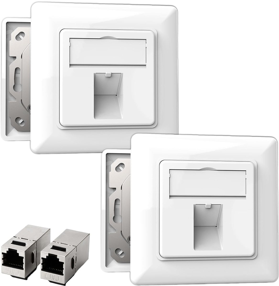 2x CAT7 Network Box, Flush-Mounted Box, Keystone, 1 Port RJ45 Surface Mount Box & 2x CAT7 Keystone Module, 10 Gbit/s - ShopVlot